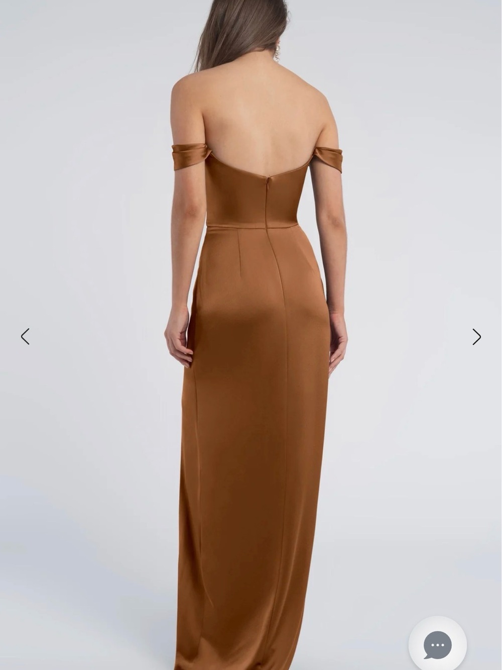 Jenny Yoo - Sawyer - Size 10 Off-Shoulder Satin Maxi Dress in Bronze